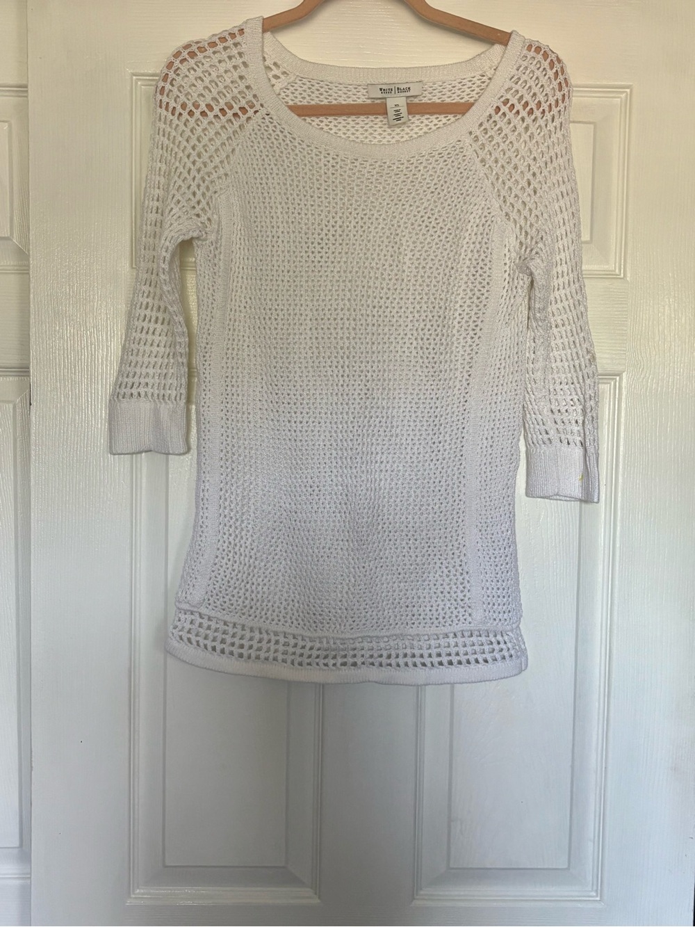 White House Black Market White Open-Knit Crewneck Sweater